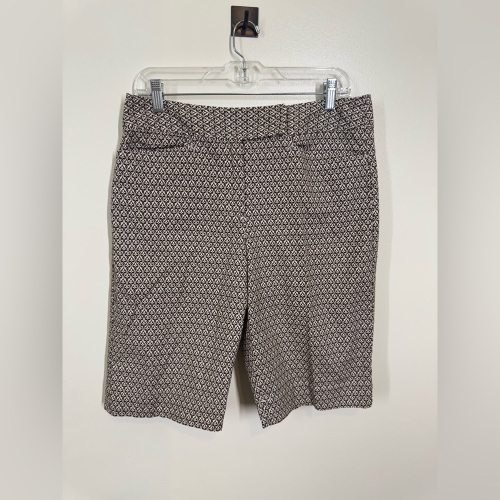 Talbots Women’s Cotton Mid Rise Brown and White Bermuda Shorts with Design Sz 8